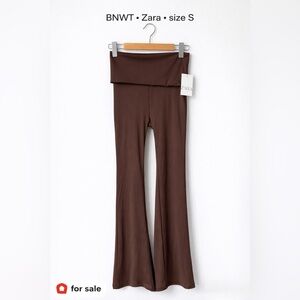 ZARA Brown High-Waisted Flare Pants | Foldover Waist | NWT